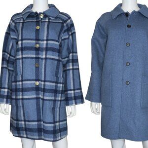 Draper James Coat Reversible Blue Buffalo Plaid Wool Blend Women's XS/Small